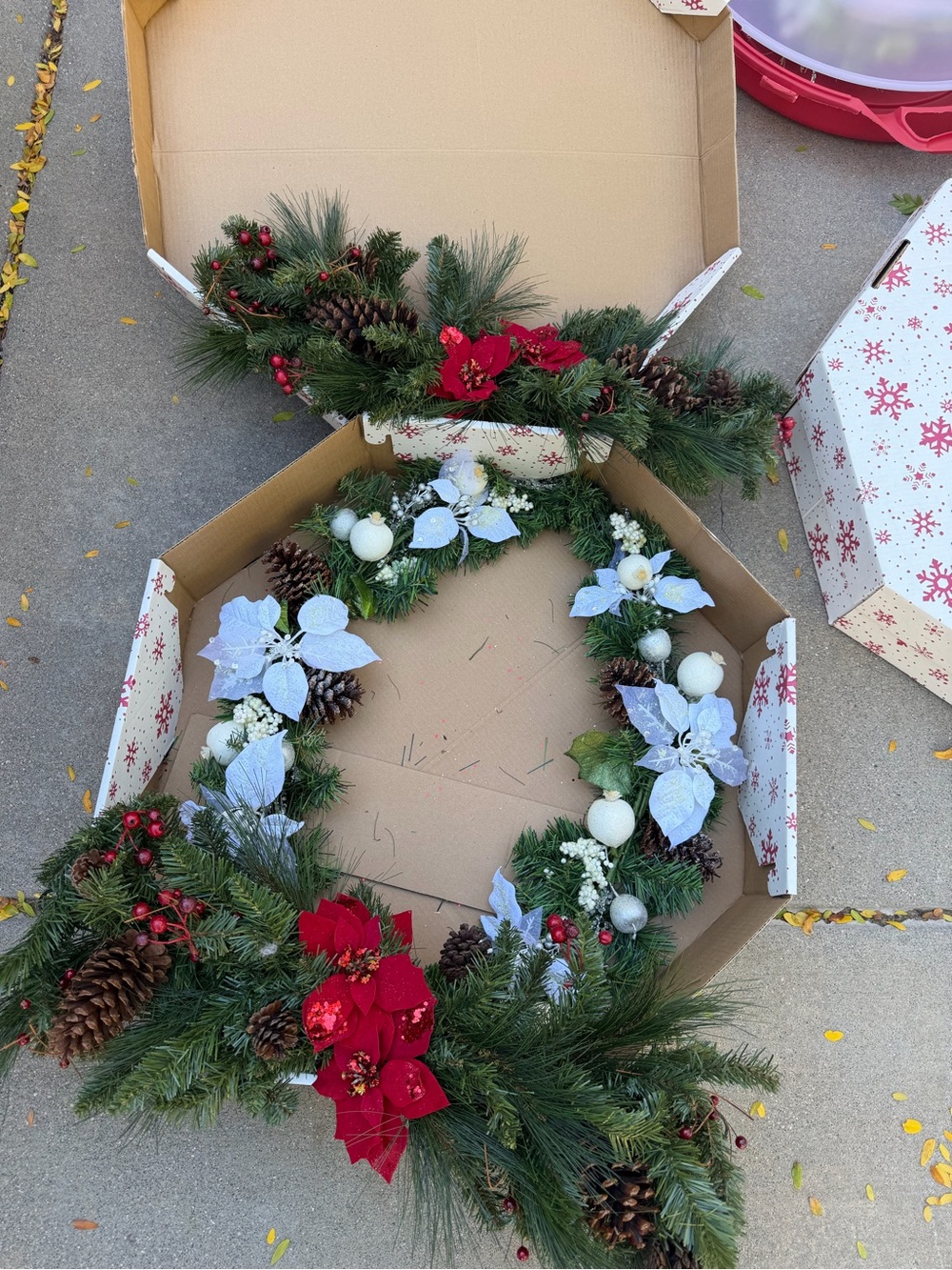 Holiday Pine and Poinsettia Wreath - Red & White